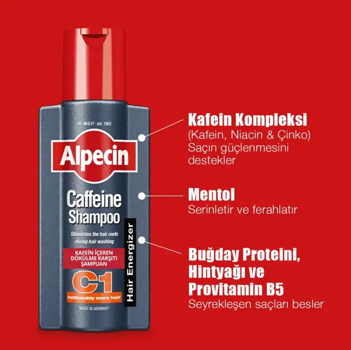 Alpecin Caffeine Shampoo C1- Kafein İçeren Dökülme Karşıtı Şampuan 250 ml x 3 Adet - 3