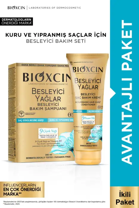 Bioxcin Besleyici Yağlar Onarıcı Şampuan 300 ml + Saç Bakım Kremi 250 ml Seti - 1