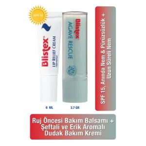 Blistex Ruj Öncesi Bakım Balsamı + Şeftali ve Erik Aromalı Dudak Bakım Kremi Set - Blistex