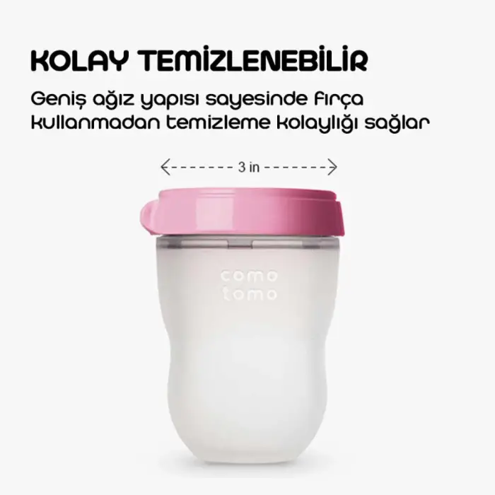 Comotomo Antikolik Orta Akışlı Silikon Biberon 3-6 Ay 250 ml - Pembe - 5