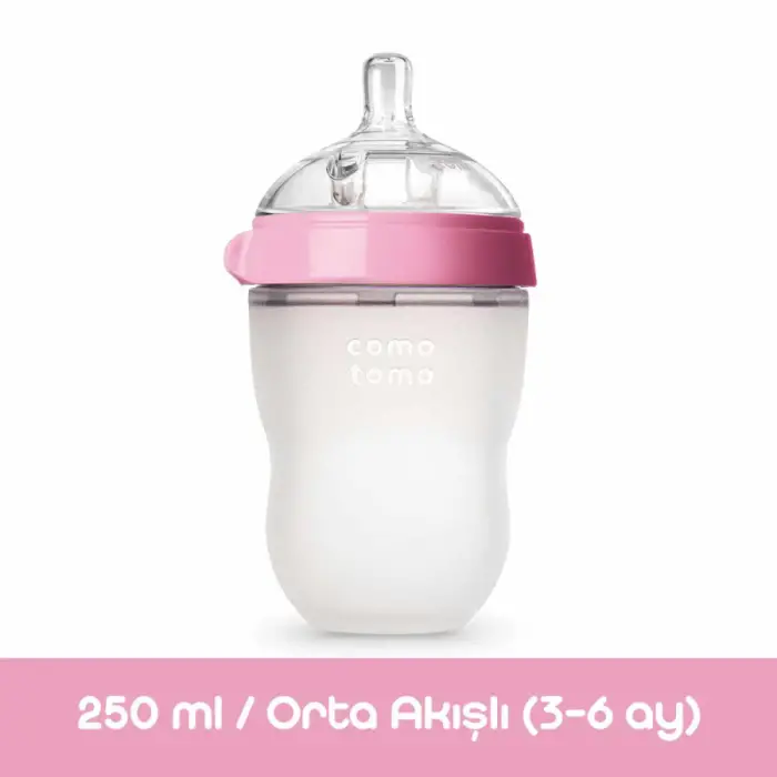 Comotomo Antikolik Orta Akışlı Silikon Biberon 3-6 Ay 250 ml - Pembe - 2