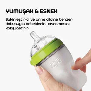 Comotomo Antikolik Orta Akışlı Silikon Biberon 3-6 Ay 250 ml - Yeşil - 4