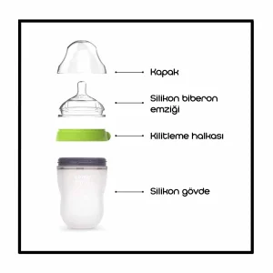 Comotomo Antikolik Orta Akışlı Silikon Biberon 3-6 Ay 250 ml - Yeşil - 6