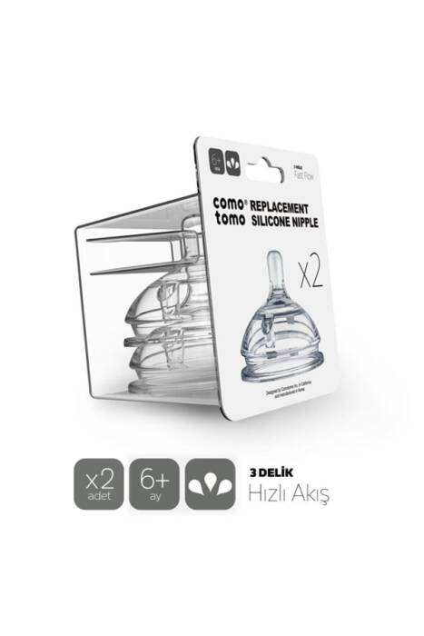 Comotomo Silikon Hızlı Akışlı Biberon Emziği 6+ Ay 2'li - 1