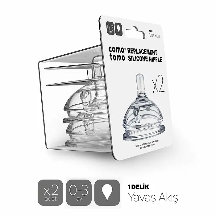 Comotomo Silikon Yavaş Akışlı Biberon Emziği 0-3 Ay 2'li - 1