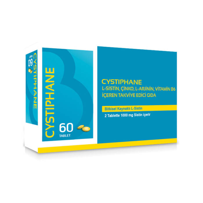 Cystiphane L-Sistin, Çinko, L-Arjinin, Vitamin B6 içeren Takviye Edici Gıda 60 Tablet - 1