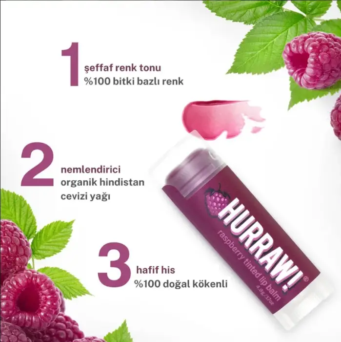 Hurraw Raspberry Tinted Lip Balm - Ahududu 4.8 gr - 6
