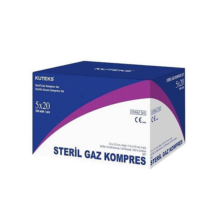 Kuteks Steril Gaz Kompres 7,5 x 7,5cm (5x20) 100'lü - 1