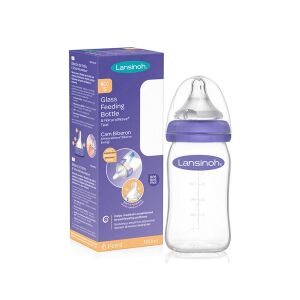 Lansinoh Cam Biberon ve Natural Wave Biberon Emziği 160 ml - Yavaş Akış (S) - Lansinoh