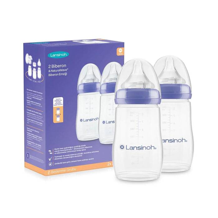 Lansinoh Natural Wave Biberon Seti 2 x 240 ml - Orta Akış (M) - 1