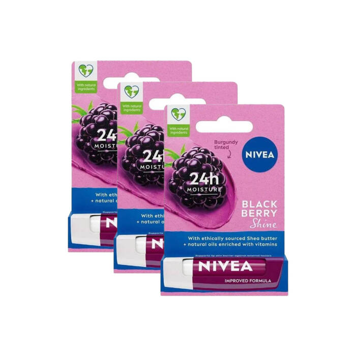 Nivea Blackberry Shine Böğürtlen Dudak Bakım Kremi 4.8 gr x 3 Adet - 1