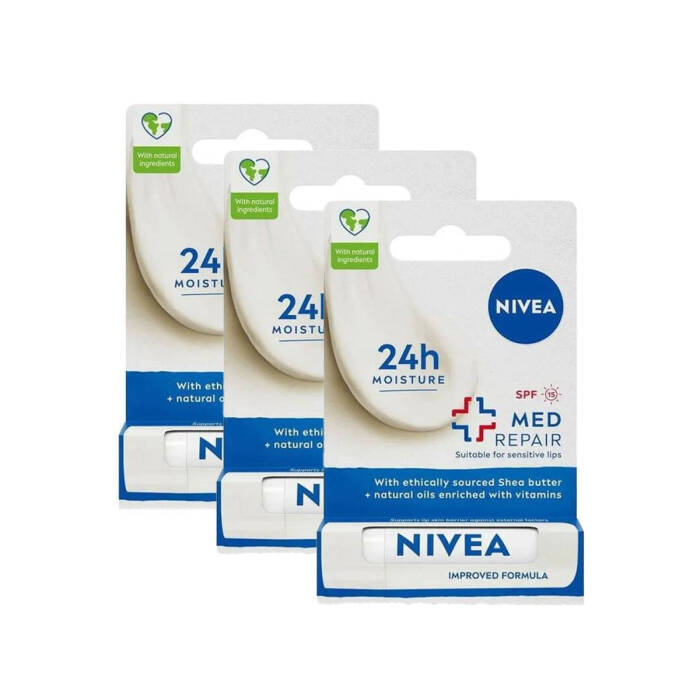 Nivea Med Repair SPF 15 Dudak Bakım Kremi 4.8 gr x 3 Adet - 1