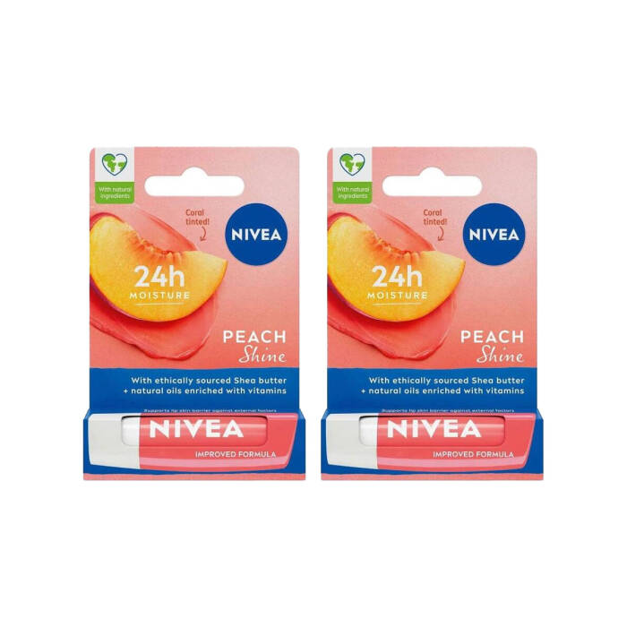 Nivea Peach Shine Şeftali Dudak Bakım Kremi 4.8 gr x 2 Adet - 1