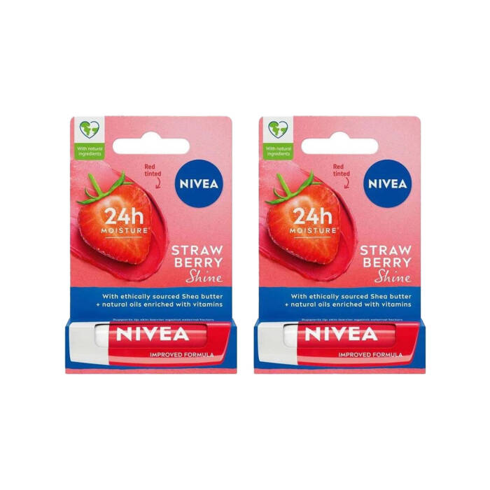 Nivea Strawberry Shine Çilek Dudak Bakım Kremi 4.8 gr x 2 Adet - 1