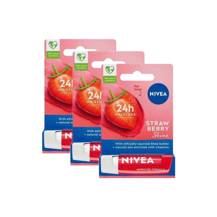 Nivea Strawberry Shine Çilek Dudak Bakım Kremi 4.8 gr x 3 Adet - 1