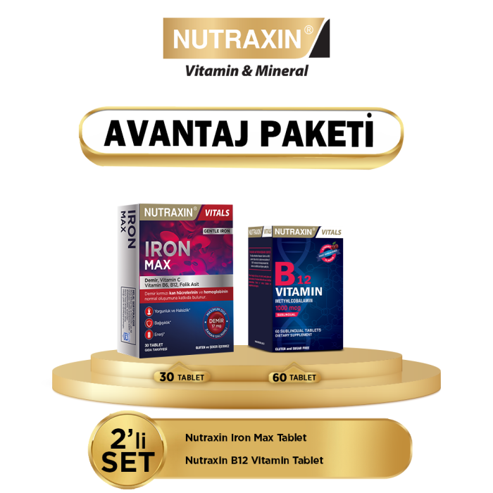 Nutraxin Iron Max 17 mg 30 Tablet + Nutraxin B12 Vitamin 60 Tablet - 1