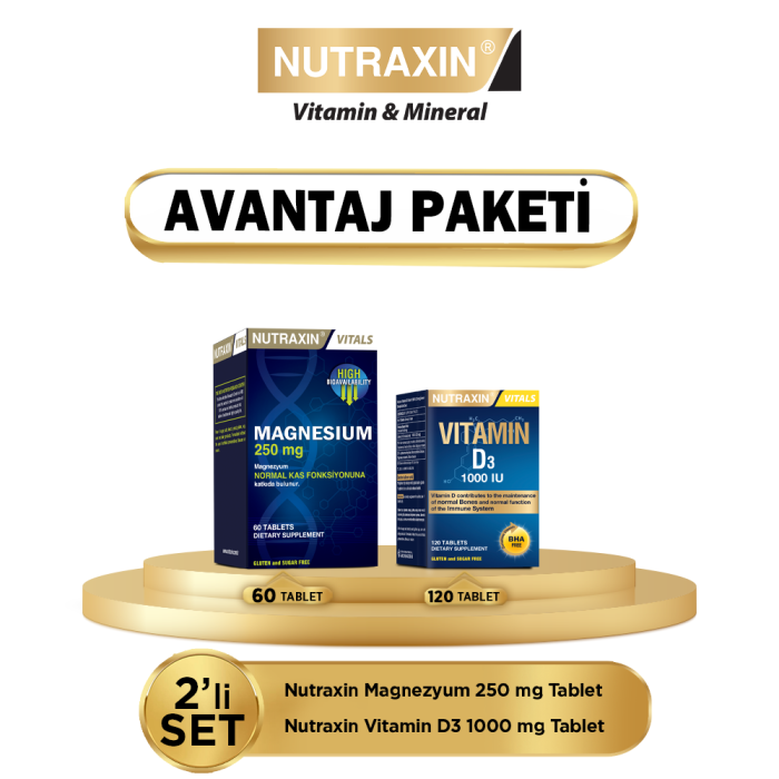 Nutraxin Magnesium 250 mg 60 Tablet + Nutraxin Vitamin D3 1000 IU - 1