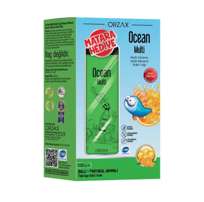 Orzax Ocean Multi Ballı Portakal Aromalı Şurup 150 ml - Matara Hediyeli - 1