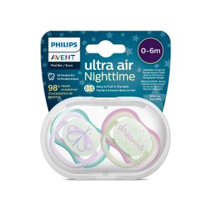 Philips Avent Ultra Air Nighttime Gece Emziği 0-6 Ay 2'li (Yeşil ve Mor Desenli) - Philips Avent