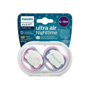 Philips Avent Ultra Air Nighttime Gece Emziği 6-18 Ay 2'li (Mavi ve Pembe Desenli) - Philips Avent
