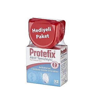 Protefix Aktif Temizleyici Diş Protezleri İçin 32 Tablet + Protez Kabı Hediyeli - Protefix