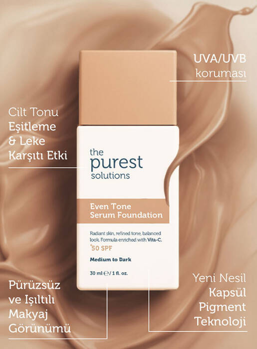 The Purest Solutions Cilt Tonu Eşitleyici & Leke Karşıtı Serum Fondöten SPF 50+ 30 ml – Orta/Koyu Ton - 6
