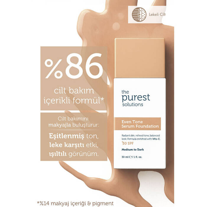 The Purest Solutions Cilt Tonu Eşitleyici & Leke Karşıtı Serum Fondöten SPF 50+ 30 ml – Orta/Koyu Ton - 4
