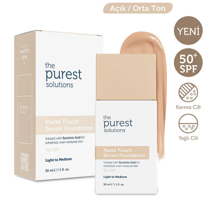 The Purest Solutions Sebum Dengeleyici & Matlaştırıcı Serum Fondöten SPF 50+ 30 ml – Açık/Orta Ton - 2