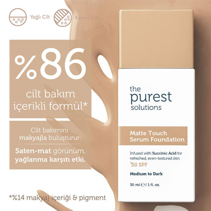 The Purest Solutions Sebum Dengeleyici & Matlaştırıcı Serum Fondöten SPF 50+ 30 ml – Orta/Koyu Ton - 5