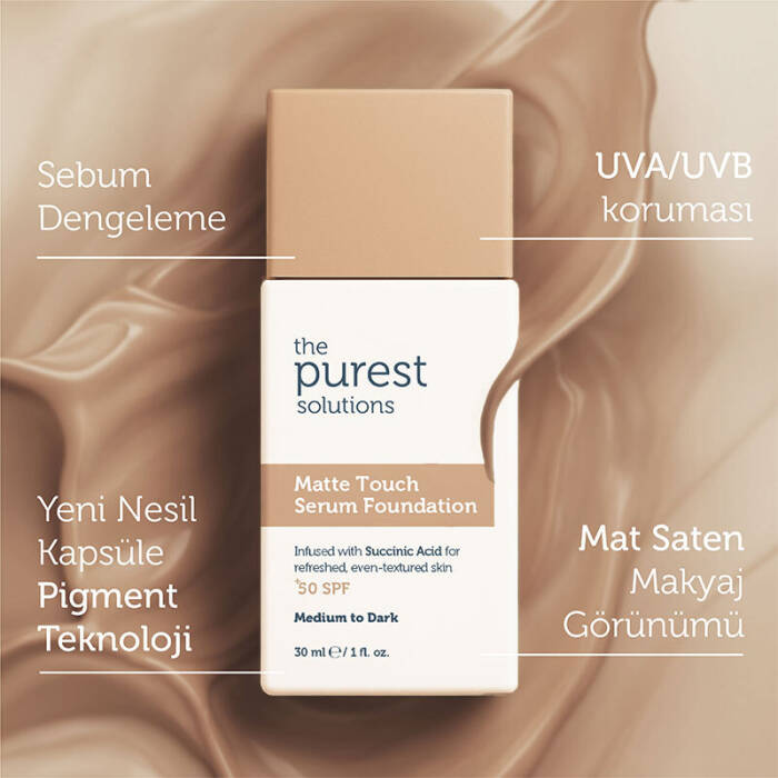 The Purest Solutions Sebum Dengeleyici & Matlaştırıcı Serum Fondöten SPF 50+ 30 ml – Orta/Koyu Ton - 7