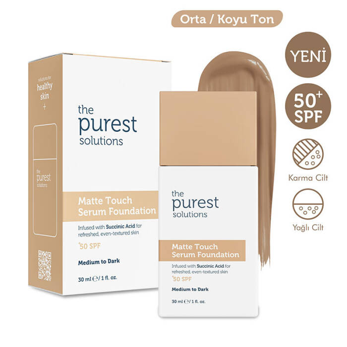 The Purest Solutions Sebum Dengeleyici & Matlaştırıcı Serum Fondöten SPF 50+ 30 ml – Orta/Koyu Ton - 2