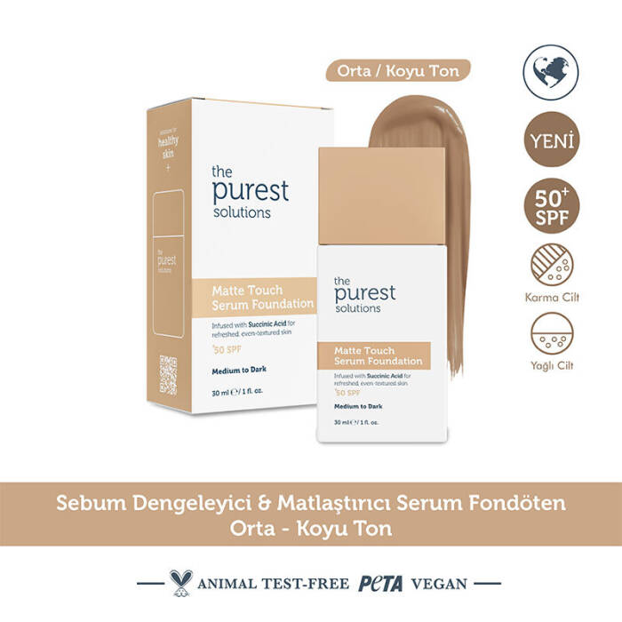 The Purest Solutions Sebum Dengeleyici & Matlaştırıcı Serum Fondöten SPF 50+ 30 ml – Orta/Koyu Ton - 3