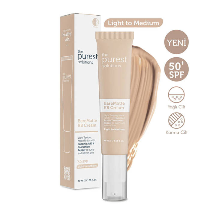The Purest Solutions Yağlı ve Karma Ciltler İçin Matlaştırıcı BB Krem SPF 50+ 40 ml – Açık/Orta Ton - 2