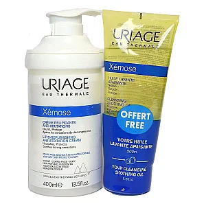 Uriage Xemose Lipid-Replenishing Anti-Irritation Cream 400 ml + Xemose Cleansing Soothing Oil 200 ml - Uriage