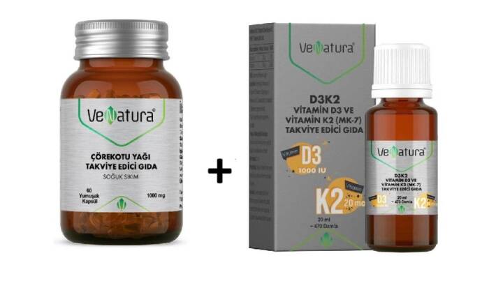 VeNatura Çörekotu Yağı 60 Yumuşak Kapsül + VeNatura D3K2 Vitamin D3 Ve Vitamin K2 (MK-7) 20 ml - 1
