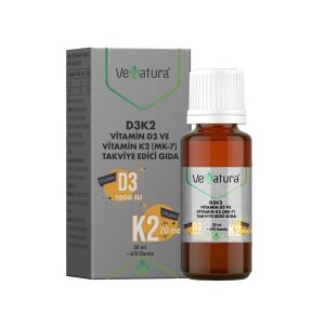 VeNatura D3K2 Vitamin D3 Ve Vitamin K2 (MK-7) Takviye Edici Gıda 20 ml - VeNatura