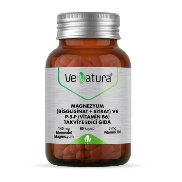 VeNatura Magnezyum (Bisglisinat+Sitrat) ve P-5-P (Vitamin B6) 60 Kapsül - 1