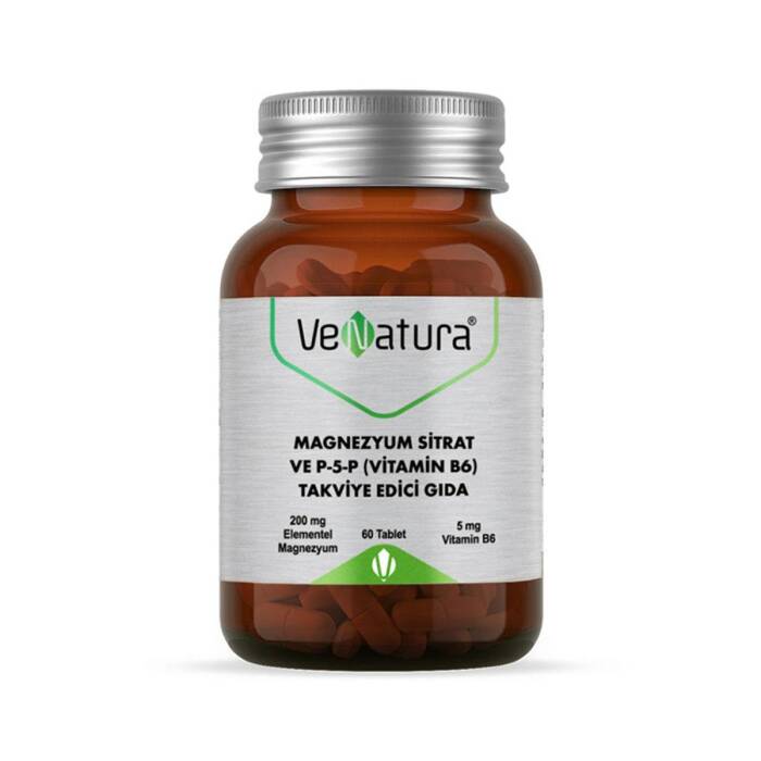 VeNatura Magnezyum Sitrat ve P-5-P (Vitamin B6) 200 mg Takviye Edici Gıda 60 Tablet - 1