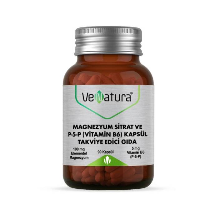 VeNatura Magnezyum Sitrat ve P-5-P (Vitamin B6) Kapsül 100 mg Takviye Edici Gıda 90 Kapsül - 1