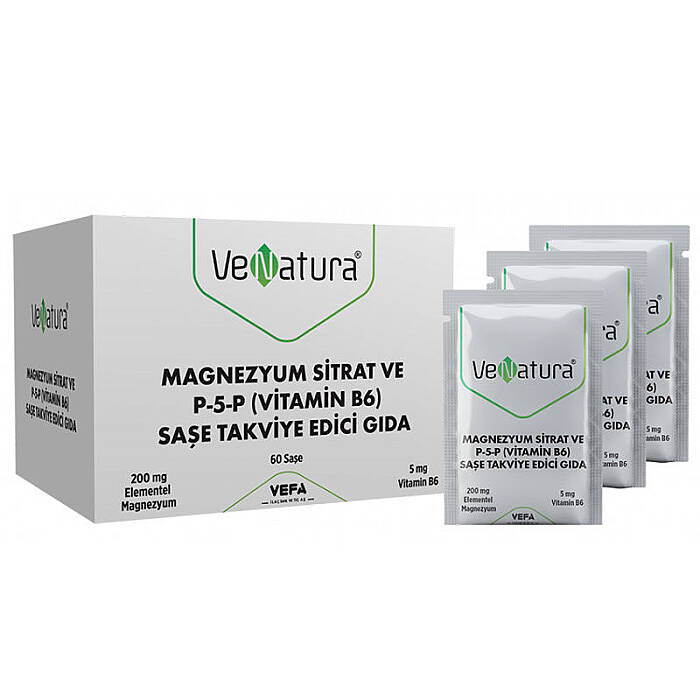 VeNatura Magnezyum Sitrat ve P-5-P (Vitamin B6) Saşe Takviye Edici Gıda 60 Saşe - 1
