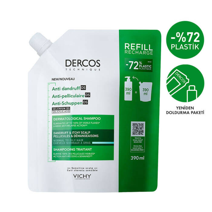 Vichy Dercos Anti-Dandruff Normal ve Yağlı Saçlar İçin Kepek Karşıtı Bakım Şampuanı Refill 390 ml - 2