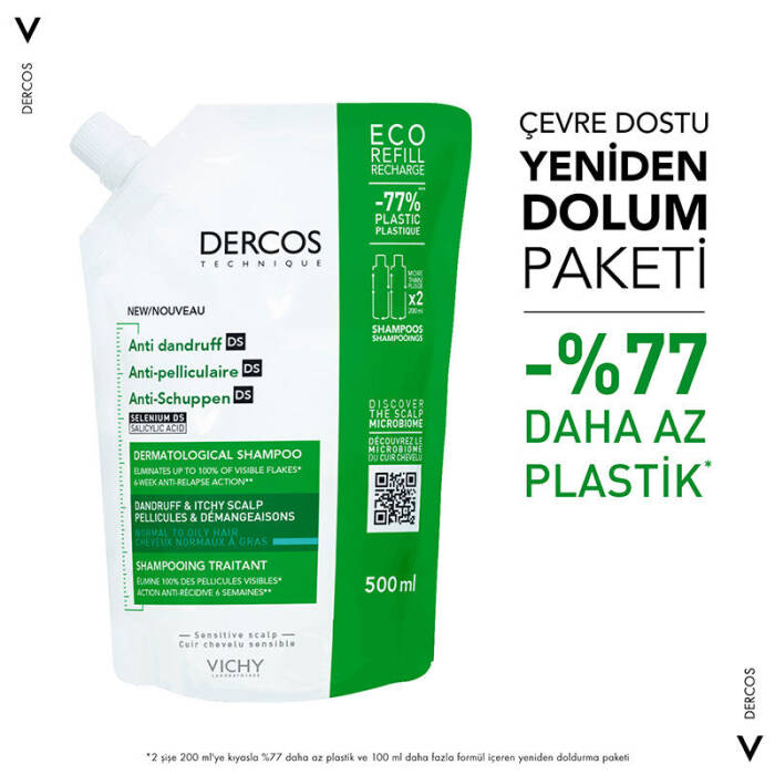 Vichy Dercos Anti-Dandruff Normal ve Yağlı Saçlar İçin Kepek Karşıtı Bakım Şampuanı Refill 500 ml - 2