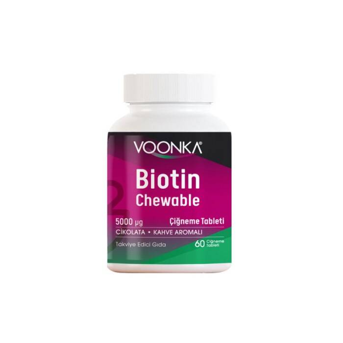 Voonka Biotin 5000 mcg Chewable Takviye Edici Gıda 60 Çiğneme Tableti - 1