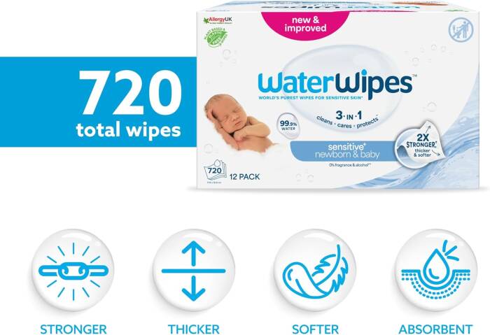 WaterWipes Yeni Doğan & Bebekler için Islak Mendil 60 Adet x 12'li - 3